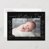 私の最初のバレンタインデーのスクリプト黒写真 シーズンポストカード (正面/裏面)