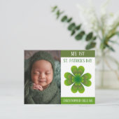 私の最初のパトリックの日のベビー写真シャムロック シーズンポストカード (スタンド正面)