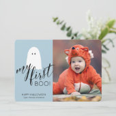 私の最初のブー かわいいおばけの写真 ハロウィン 青 シーズンカード (スタンド正面)