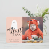私の最初のブー かわいい幽霊の写真 ハロウィン ピンク シーズンカード (スタンド正面)