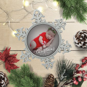 私の最初のメリー小さなクリスマス生まれたばかりのベビー写真 スノーフレークピューターオーナメント