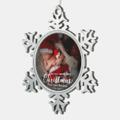 私の最初のメリー小さなクリスマス生まれたばかりのベビー写真 スノーフレークピューターオーナメント (右)