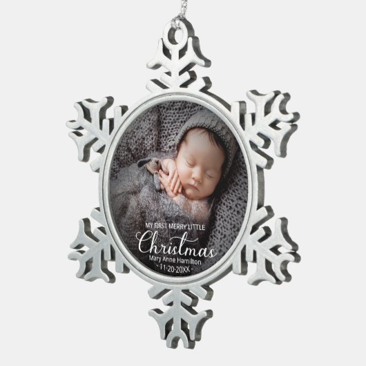 私の最初のメリー小さなクリスマス生まれたばかりのベビー スノーフレークピューターオーナメント (右)