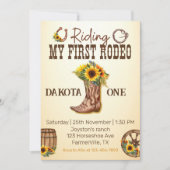 私の最初のロデオのカウボーイはヒマワリの女の子をブーツ 招待状 (正面)
