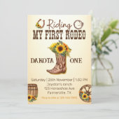 私の最初のロデオのカウボーイはヒマワリの女の子をブーツ 招待状 (スタンド正面)