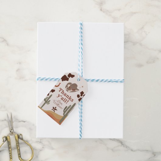 私の最初のロデオカウボーイ感謝すべての誕生日 ギフトタグ (より糸付き)