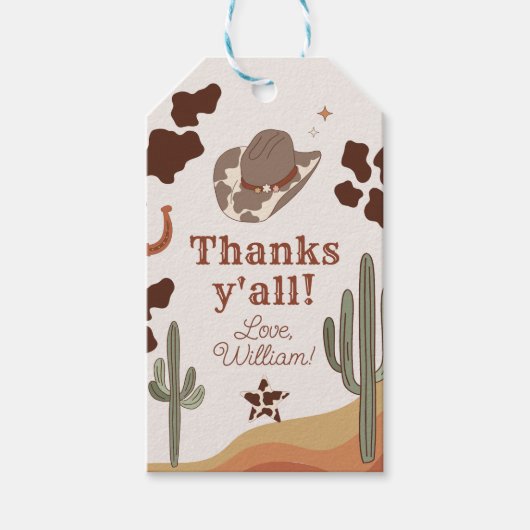 私の最初のロデオカウボーイ感謝すべての誕生日 ギフトタグ (正面)