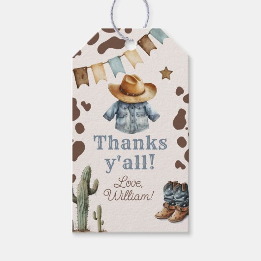 私の最初のロデオカウボーイ感謝すべての誕生日 ギフトタグ (正面)