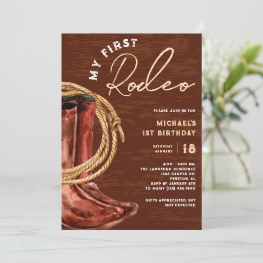 私の最初のロデオカウボーイ1st誕生日パーティー 招待状 (スタンド正面)