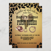 私の最初のロデオサドルアップ牛のプリント茶色 招待状 (正面/裏面)
