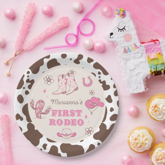 私の最初のロデオ女性のカーボーイピンク茶色の誕生日パーティー ペーパープレート (パーティー)