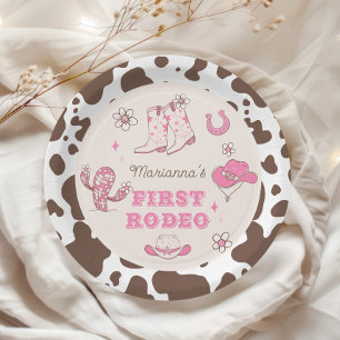 私の最初のロデオ女性のカーボーイピンク茶色の誕生日パーティー ペーパープレート