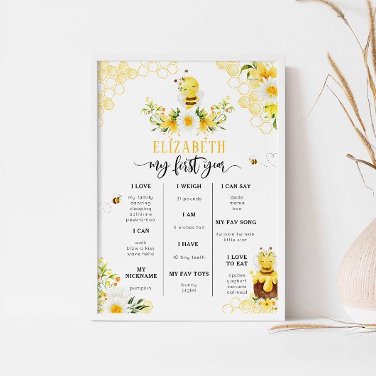 私の最初の年beeインフォグラフィックのまわりにマイルストーン ポスター