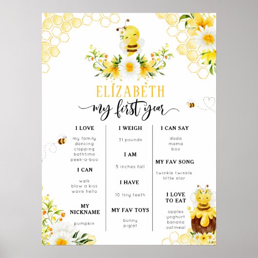 私の最初の年beeインフォグラフィックのまわりにマイルストーン ポスター (正面)