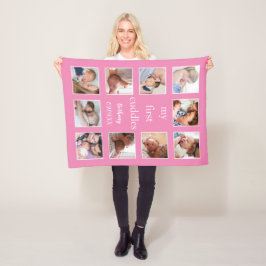 私の最初の幼児の名前10写真ピンク生まれたばかりの色 フリースブランケット