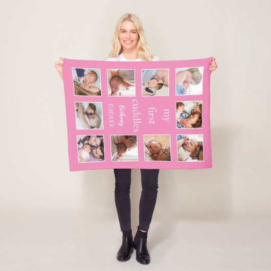 私の最初の幼児の名前10写真ピンク生まれたばかりの色 フリースブランケット (インサイチュ)