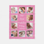 私の最初の幼児の名前10写真ピンク生まれたばかりの色 フリースブランケット (正面)