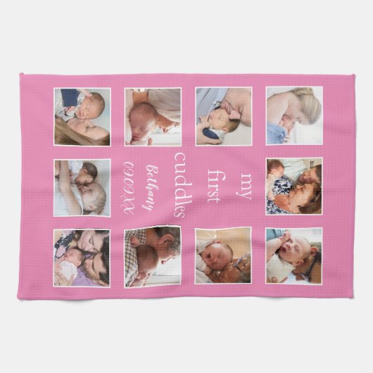 私の最初の幼児10の写真名ピンク生まれたばかりの色 キッチンタオル (横)