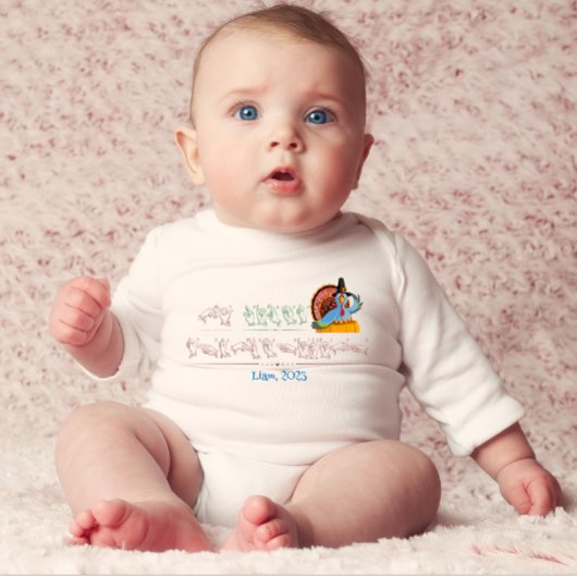 私の最初の感謝祭の名前ホワイト ベビーボディスーツ