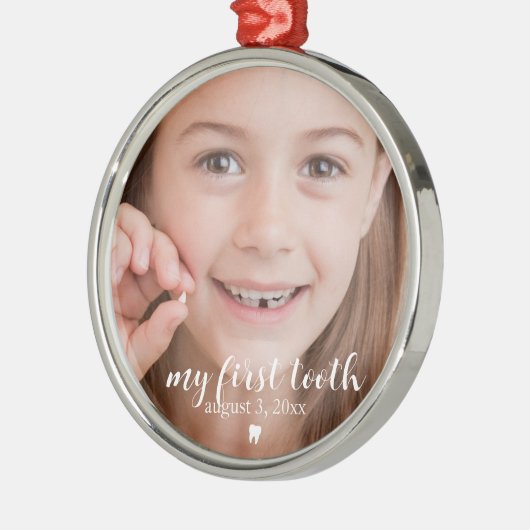 私の最初の歯 |歯の損失キッドのキープサケ メタルオーナメント (左)