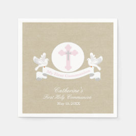 私の最初の聖餐式の女の子のナプキンパーソナライズされた スタンダードカクテルナプキン