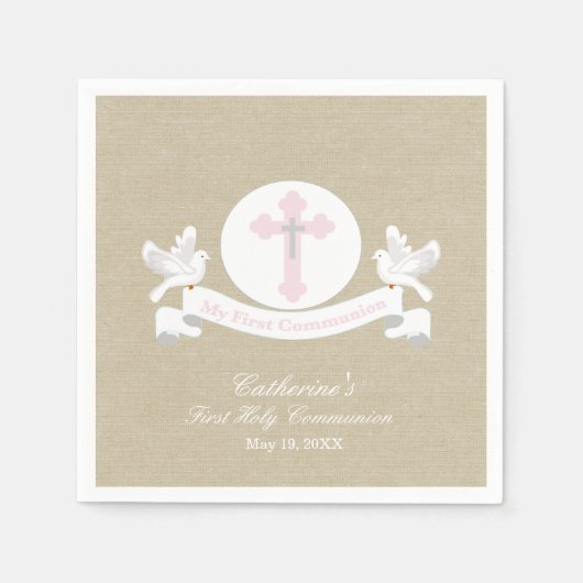 私の最初の聖餐式の女の子のナプキンパーソナライズされた スタンダードカクテルナプキン (正面)