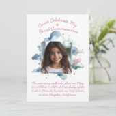 私の最初の聖餐式の水彩雲 招待状 (スタンド正面)