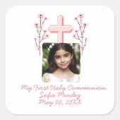 私の最初の聖餐式カスタムの写真フローラ スクエアシール (正面)
