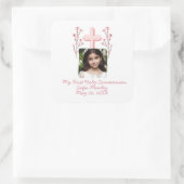 私の最初の聖餐式カスタムの写真フローラ スクエアシール (バッグ)