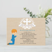 私の最初の聖餐式ボーイニーリング招待状 招待状 (スタンド正面)