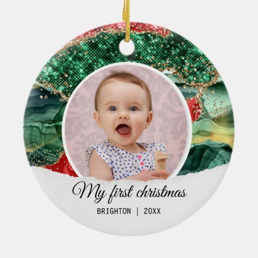 私の最初の誕生日のグリッター セラミックオーナメント (裏面)