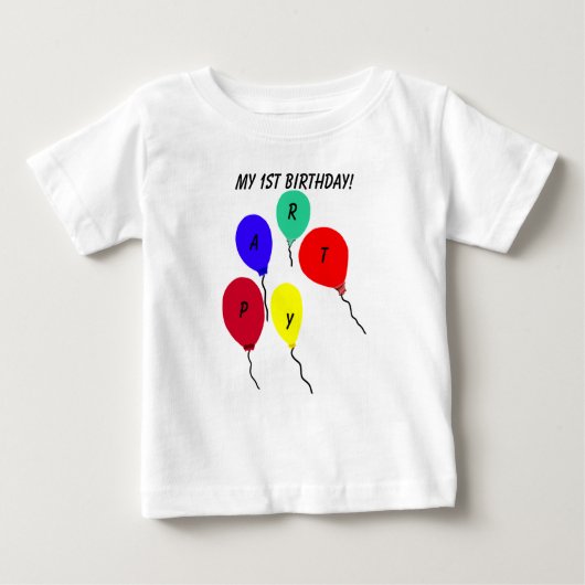 私の最初の誕生日パーティーバルーン乳児Tシャツ ベビーTシャツ (正面)