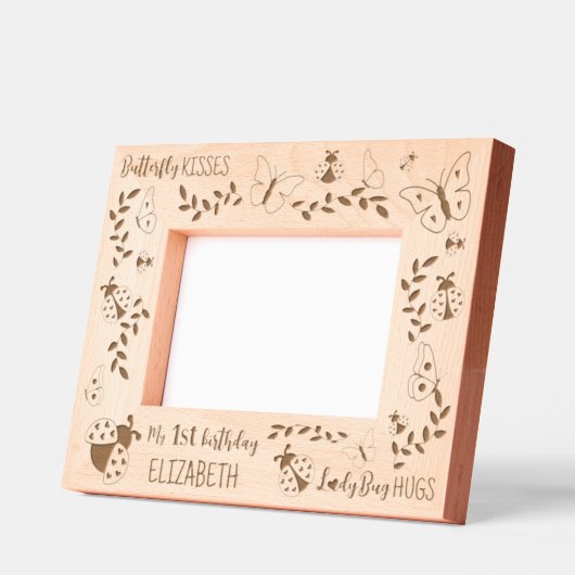 私の最初の誕生日ブッテフライ – ラディバグパーソナライズされた6x4 レーザー彫刻フレーム (左)