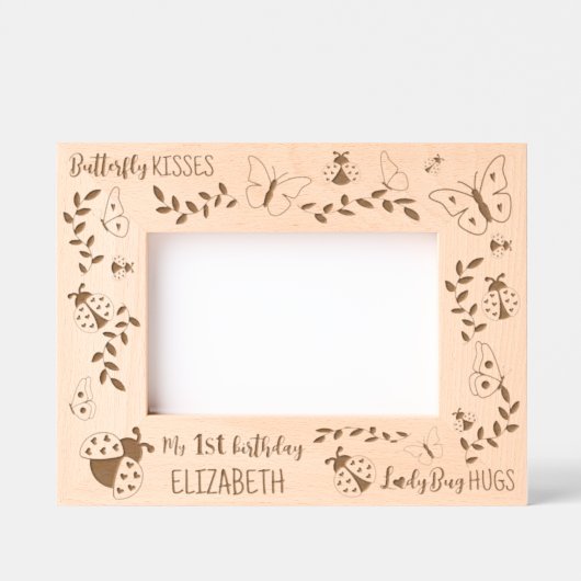 私の最初の誕生日ブッテフライ – ラディバグパーソナライズされた6x4 レーザー彫刻フレーム (正面)
