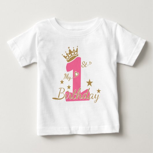 私の最初の誕生日、誕生日ガールシャツ ベビーTシャツ (正面)