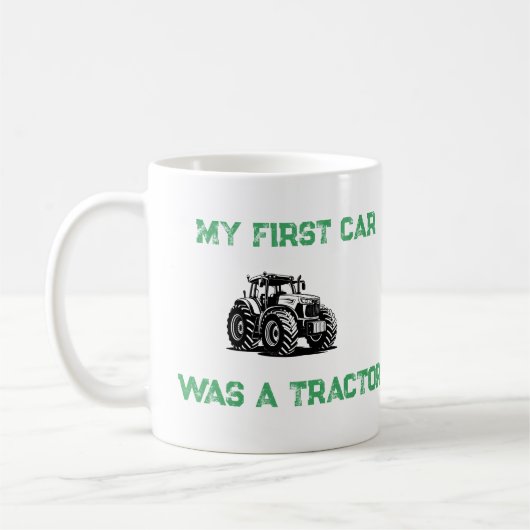 私の最初の車はトラクター 面白い農場マグ コーヒーマグカップ (左)