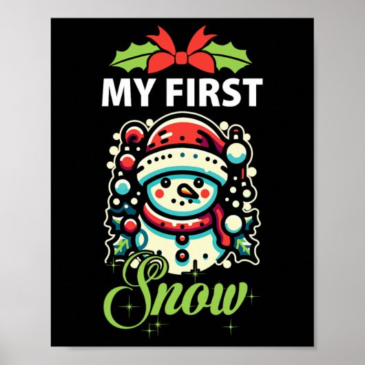 私の最初の雪かわいい雪だるま冬のクリスマスクリスマス ポスター (正面)