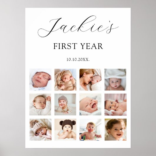 私の最初の1歳の誕生日12写真コラージュのサイン ポスター (正面)