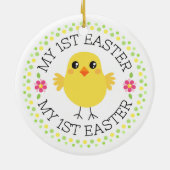 私の最初イースターかわいい鶏の点のボーダー セラミックオーナメント (裏面)
