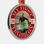 私の最初トライアスロン-カスタマイズ可能な写真および年 メタルオーナメント (右)