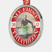 私の最初トライアスロン-カスタマイズ可能な写真および年 メタルオーナメント (左)