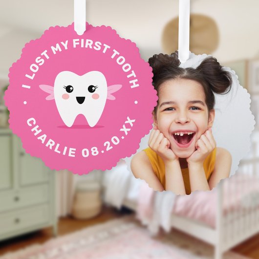 私の最初失ったの歯の妖精ピンク オーナメントカード