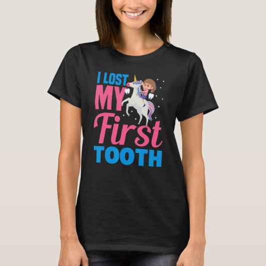 私の最初失ったの歯ユニコーン歯の妖精の女の子 Tシャツ (正面)