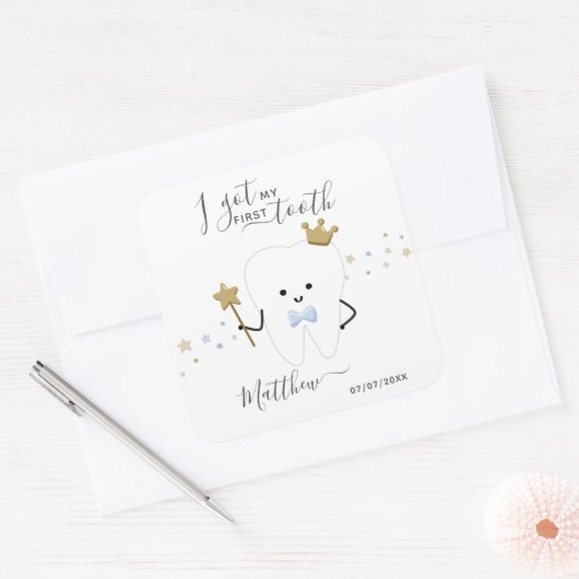 私の最初得の歯の男の赤ちゃん歯の日付スクアー スクエアシール (封筒)