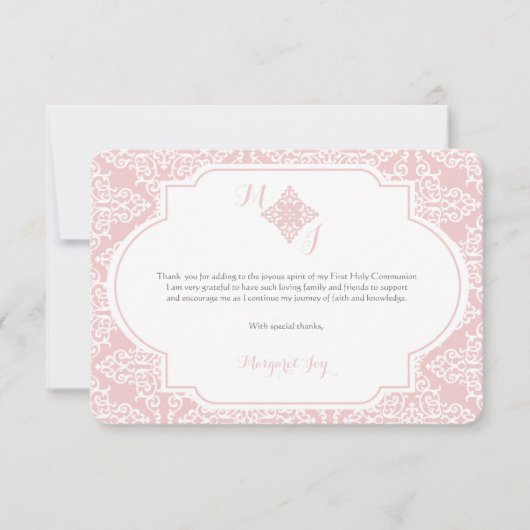 私の最初聖餐のピンクのサンキューカード サンキューカード (正面)