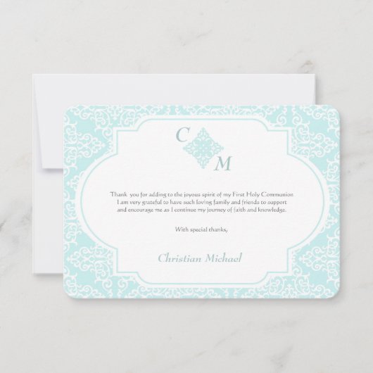 私の最初聖餐の青のサンキューカード サンキューカード (正面)
