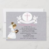 私の最初聖餐式の女の子のひざまずく招待状 招待状 (正面)