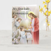 私の最初聖餐式の女の子 カード (黄色い花)