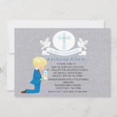 私の最初聖餐式の男の子のひざまずく招待状 招待状 (正面)