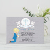 私の最初聖餐式の男の子のひざまずく招待状 招待状 (スタンド正面)